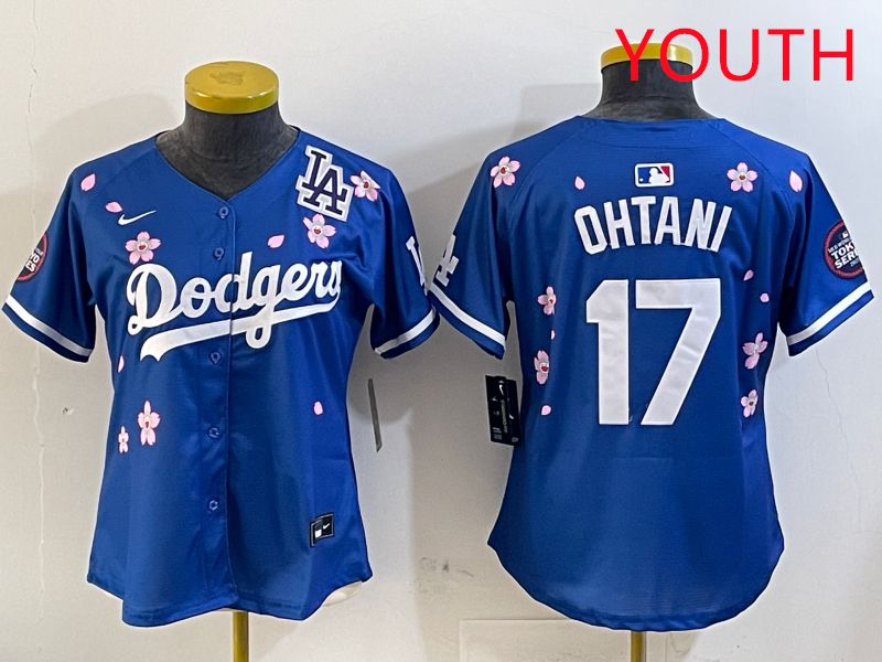 Youth Los Angeles Dodgers 17 Ohtani Blue Sakura Edition 2025 Nike MLB Jersey style 4